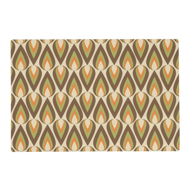 Brown, Orange, Green Retro Geometric Teardrops Placemat (Front)