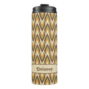 Brown, Orange, Green Retro Geometric Teardrops Thermal Tumbler