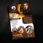 Brown Orange Hairdresser Hairstylist Makeup salon Flyer<br><div class="desc">Captivate potential clients and elevate your salon's marketing with this eye-catching, editable hair stylist flyer template. Featuring a modern and stylish design, this template is perfect for promoting your hair coloring, cutting, treatments, extensions, and makeup services. Easily customize the text and images to match your brand and add your own...</div>