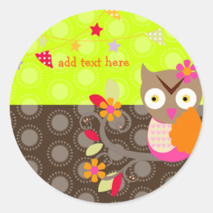 Brown+Orange+Hot Pink Owl stickers/add monogram Classic Round Sticker