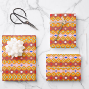 Brown Orange Ivory African Geometric Pattern Wrapping Paper Sheets