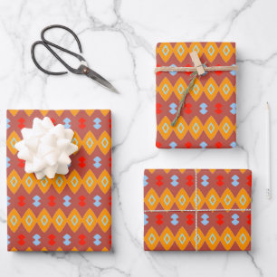 Brown Orange Ivory African Geometric Pattern Wrapping Paper Sheets