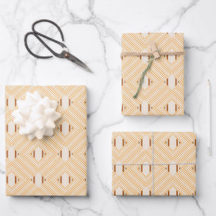 Brown Orange Ivory African Geometric Pattern Wrapping Paper Sheets