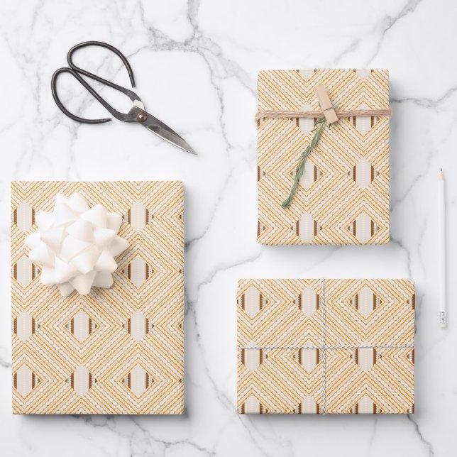Brown Orange Ivory African Geometric Pattern Wrapping Paper Sheets (Front)