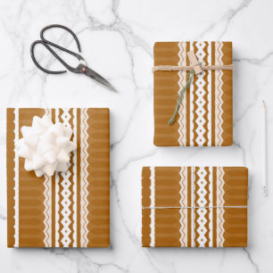 Brown Orange Ivory African Geometric Pattern Wrapping Paper Sheets