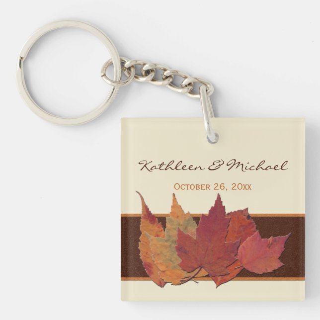Brown, Orange, Ivory Dried Leaves Acrylic Keychain (Front)