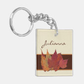 Brown, Orange, Ivory Dried Leaves Acrylic Keychain (Front Left)