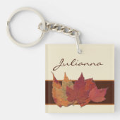 Brown, Orange, Ivory Dried Leaves Acrylic Keychain (Front)