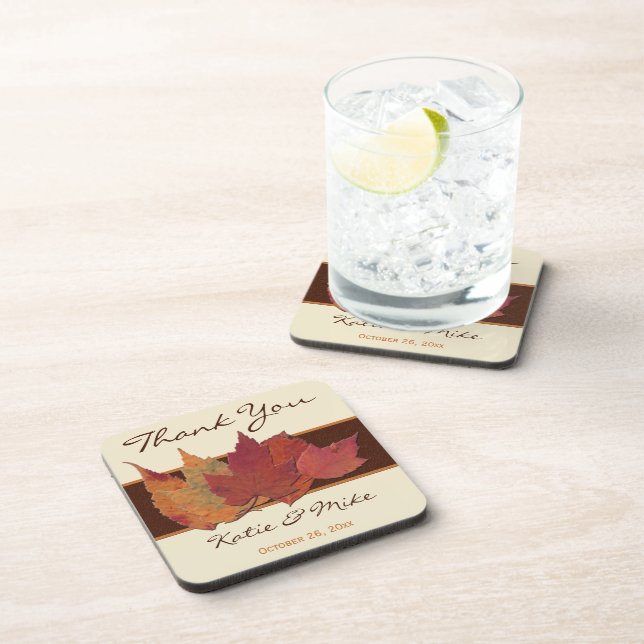 Brown Orange Ivory Dried Leaves Coaster Set (6) (Right Side)