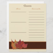 Brown Orange Ivory Dried Leaves Guest Book Paper (Front/Back)
