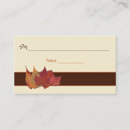 Customizable Brown, Orange, Ivory Dried Leaves Place Cards Business Card Templates