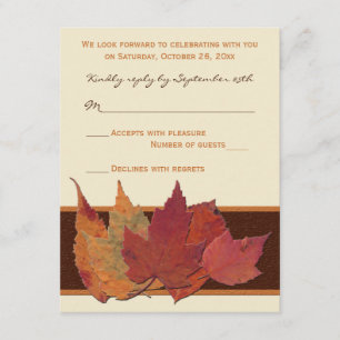 Brown Orange Ivory Dried Leaves RSVP Card