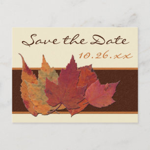 Brown Orange ivory Dried Leaves Save Date Postcard