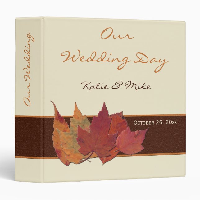 Brown Orange Ivory Dried Leaves Wedding BINDER (Front/Spine)