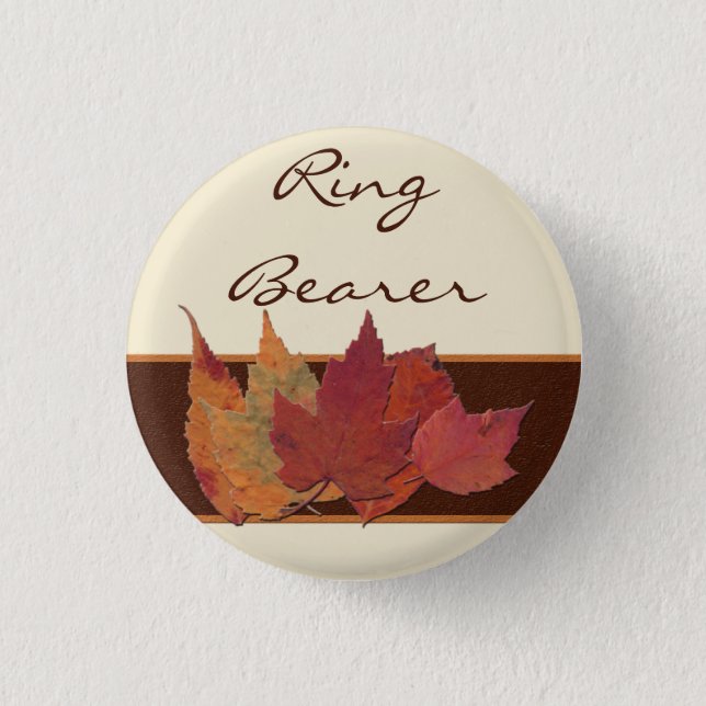Brown Orange Ivory Dried Leaves Wedding Party Pin (Front)