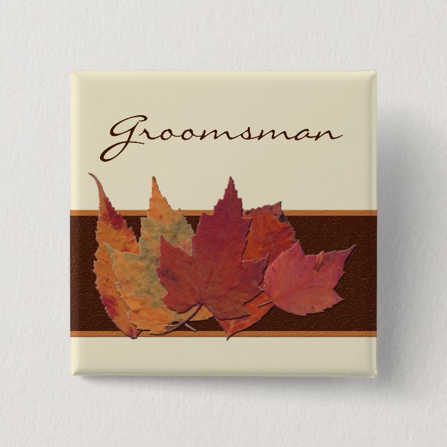 Brown Orange Ivory Dried Leaves Wedding Party Pin (Front)