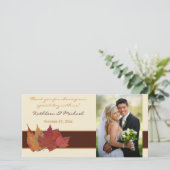 Brown Orange Ivory Dried Leaves Wedding Photo Card (Standing Front)