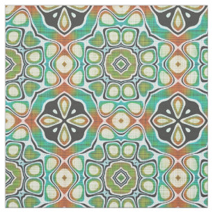 Brown Orange Lime Green Hip Ornate Art Motif Fabric