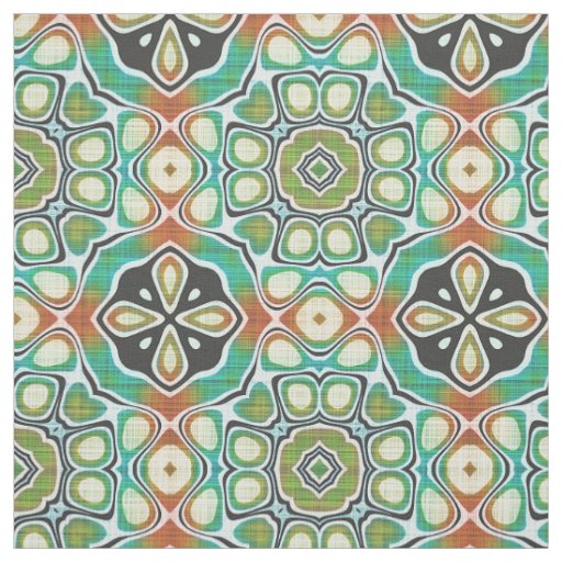 Brown Orange Lime Green Hip Ornate Art Motif Fabric