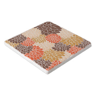 Brown Orange Modern Dahlia Flower Pattern Trivet