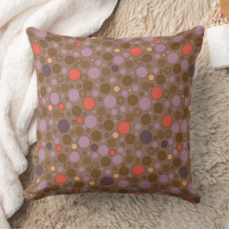 Brown orange multicolored polka dots  throw pillow