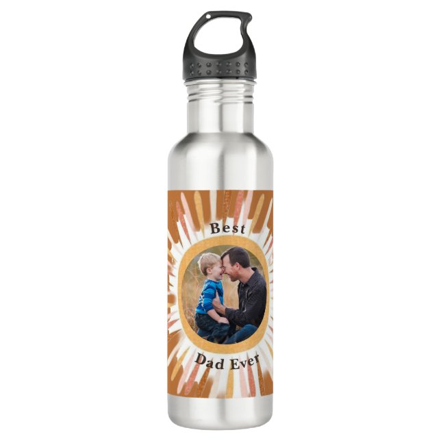 Brown Orange Ombre Sun Father's Day Stainless Steel Water Bottle (Front)