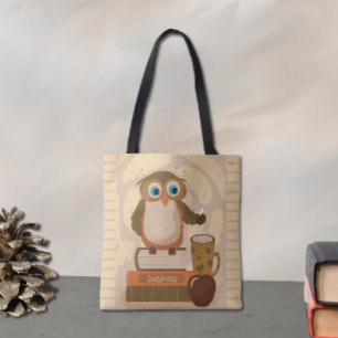 Brown Orange Owl Teacher Tote Bag