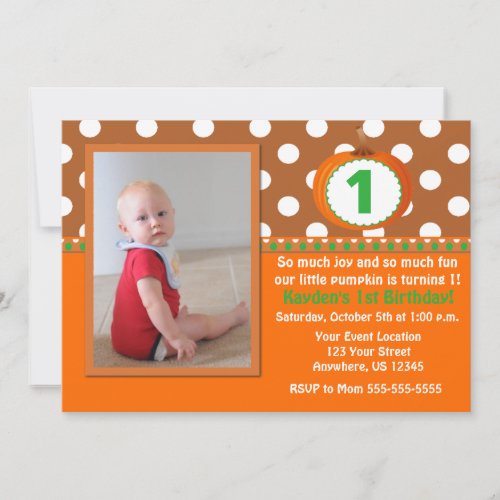 Brown Orange Pumpkin Birthday Invite