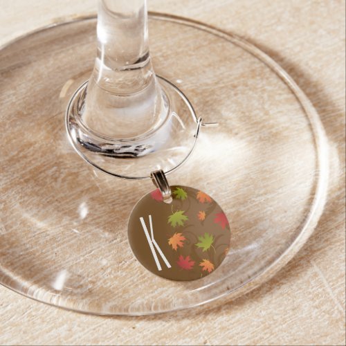Brown Orange Red  Green Autumn Fall Leaves Wine Glass Charm