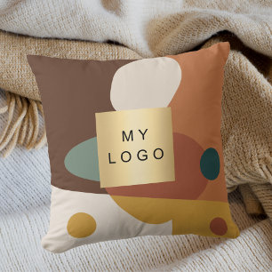 Brown orange retro pattern company logo throw pillow