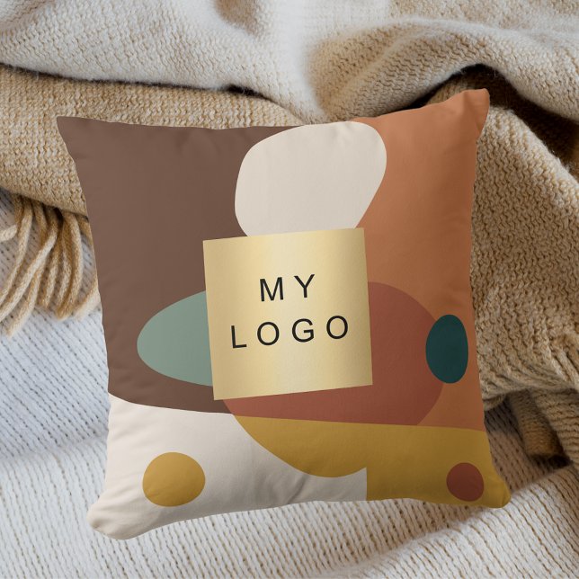 Brown orange retro pattern company logo throw pillow (Creator Uploaded)