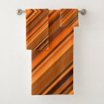 [ Thumbnail: Brown & Orange Squares Pattern Towel Set ]