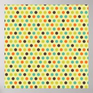 Brown, Orange, Teal, and Yellow-Green Polka Dots Poster