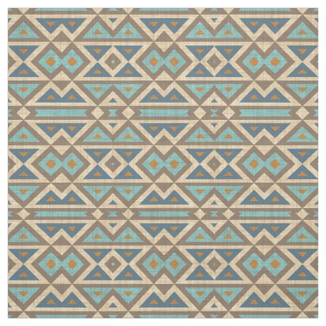 Brown Orange Teal Turquoise Eclectic Ethnic Look Fabric (Swatch)