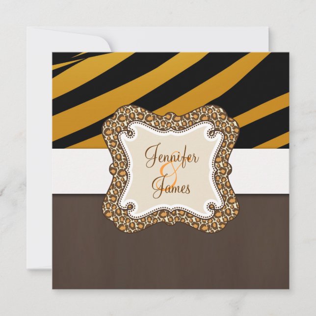 Brown Orange Tiger Stripes Wedding Invitation (Front)
