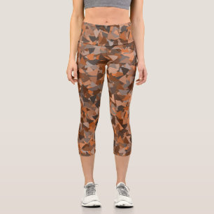 Brown Orange Triangle Pattern Capri Leggings