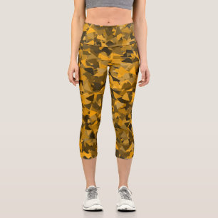 Brown Orange Triangle Pattern Capri Leggings