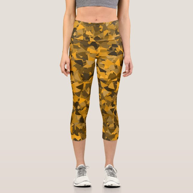 Brown Orange Triangle Pattern Capri Leggings (Front)