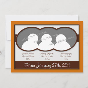 Brown Orange Triplets Birth Announcements