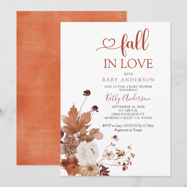 Brown Orange Wildflower Fall in Love Baby Shower Invitation (Front/Back)