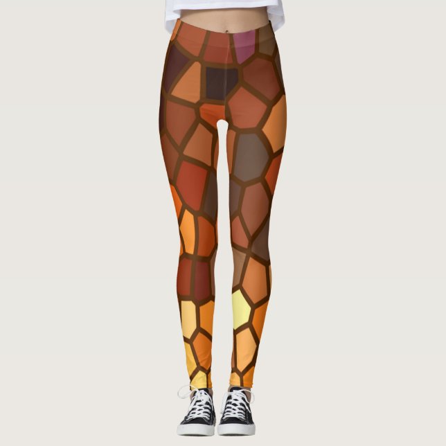 Brown Orange Yellow Mosaic Abstract Leggings (Front)
