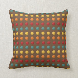 Brown, Orange, Yellow, Teal Dots Pillow