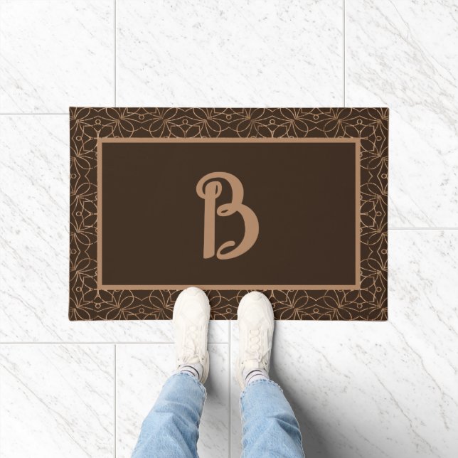 Brown Ornamental Custom Monogram Design Doormat (Indoor)