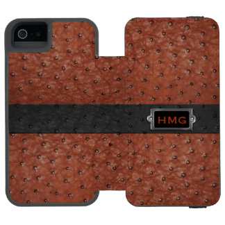 Brown Ostrich Leather Look iPhone 5S Wallet Case