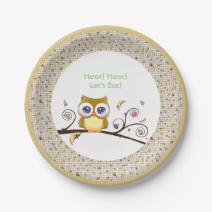Brown Owl Baby Shower Gender-Neutral Woodland Paper Plates