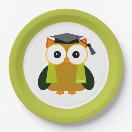 Brown Owl Black Cap Class of 2024 Grad Cartoon Paper Plates