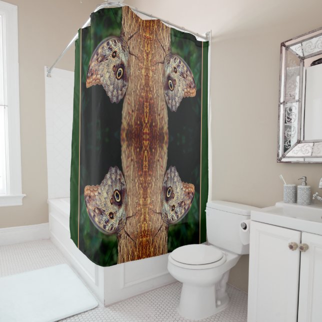 Brown Owl Butterfly Close Up Nature Abstract  Shower Curtain (In Situ)