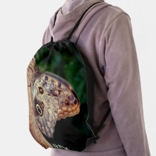 Brown Owl Butterfly Close Up Personalized Drawstring Bag