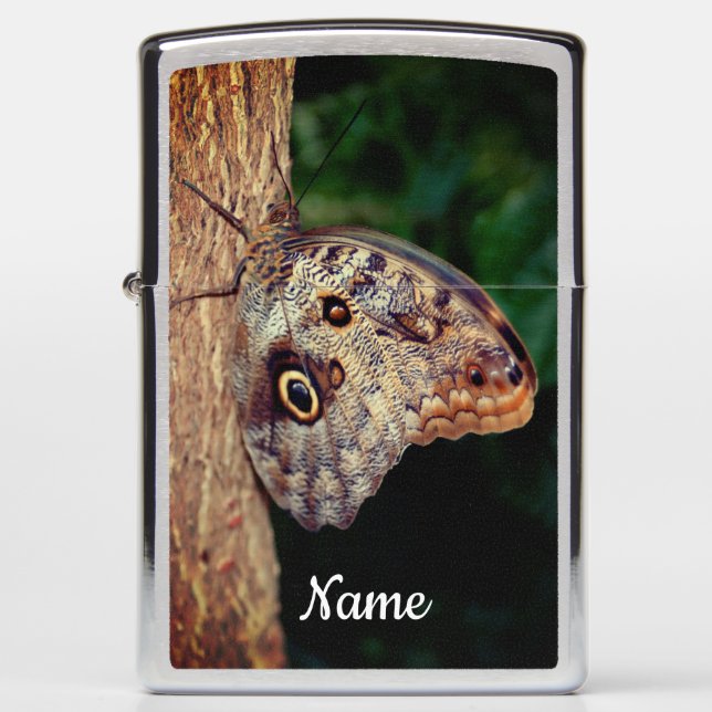 Brown Owl Butterfly Close Up Personalized Zippo Lighter (Front)