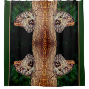Brown Owl Butterfly Nature Art Shower Curtain